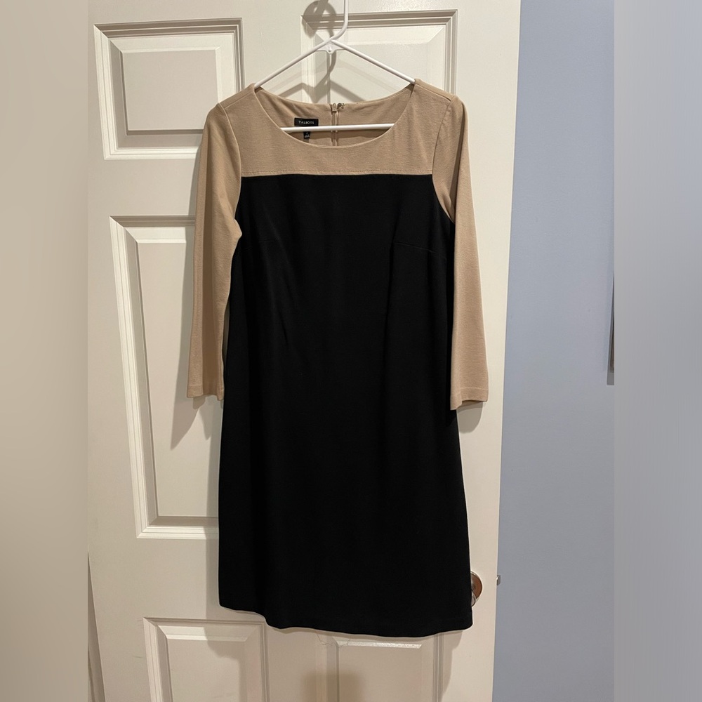 Talbots dress, Size 2, Black and Beige,hem needs to be fixed